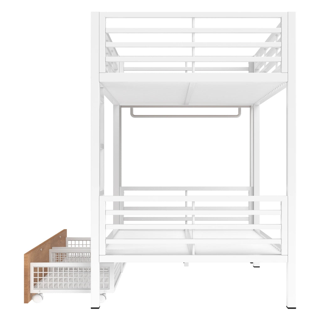 Letto a castello 90x200 cm con cassetti, LED e appendiabiti