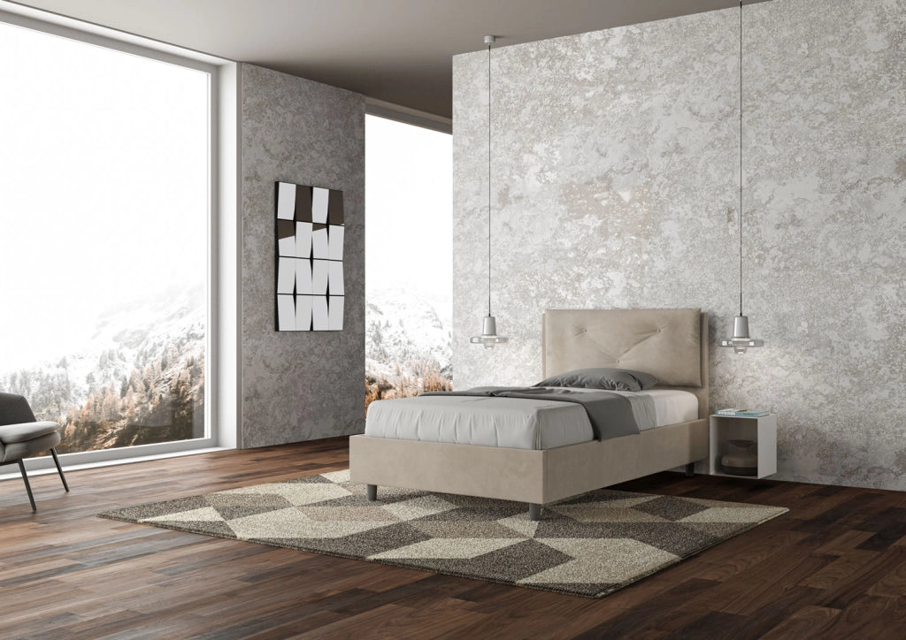 BS COM Letto una piazza e mezza senza rete imbottito 110x200 microfibra sabbia