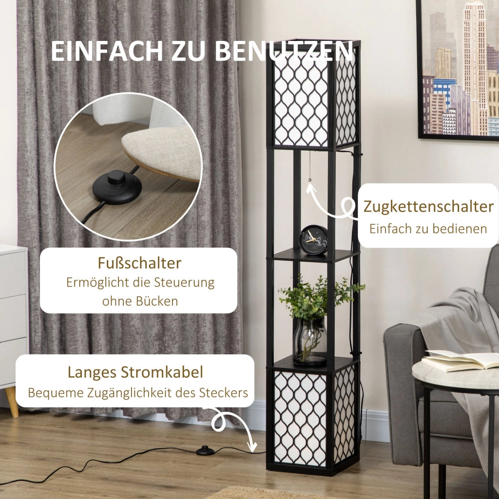 Lampada da terra con scaffale doppio e doppia illuminazione, 40W, portalampada E27, interruttore a catena, per soggiorno e camera da letto
