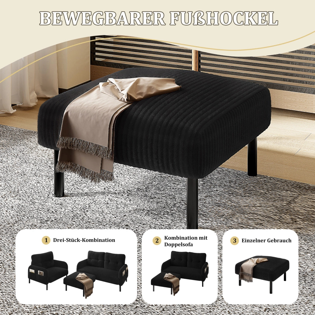 POUF 56x51x39 cm in corduroy nero con struttura in metallo