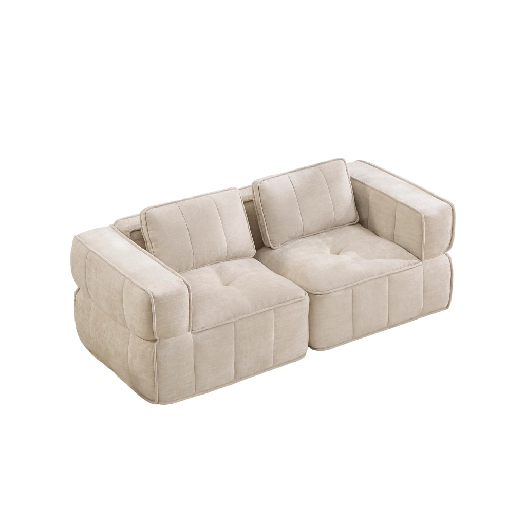 Divano 2 sedili regolabile angolo senza telaio; schiuma 32D; sedile profondo; morbido; nessun montaggio; sabbia; beige