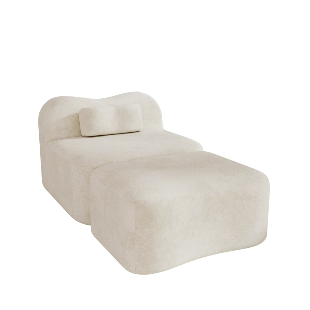 Divano modulare con pouf 96.0x167.0x70.0 cm senza telaio a onde in velluto beige