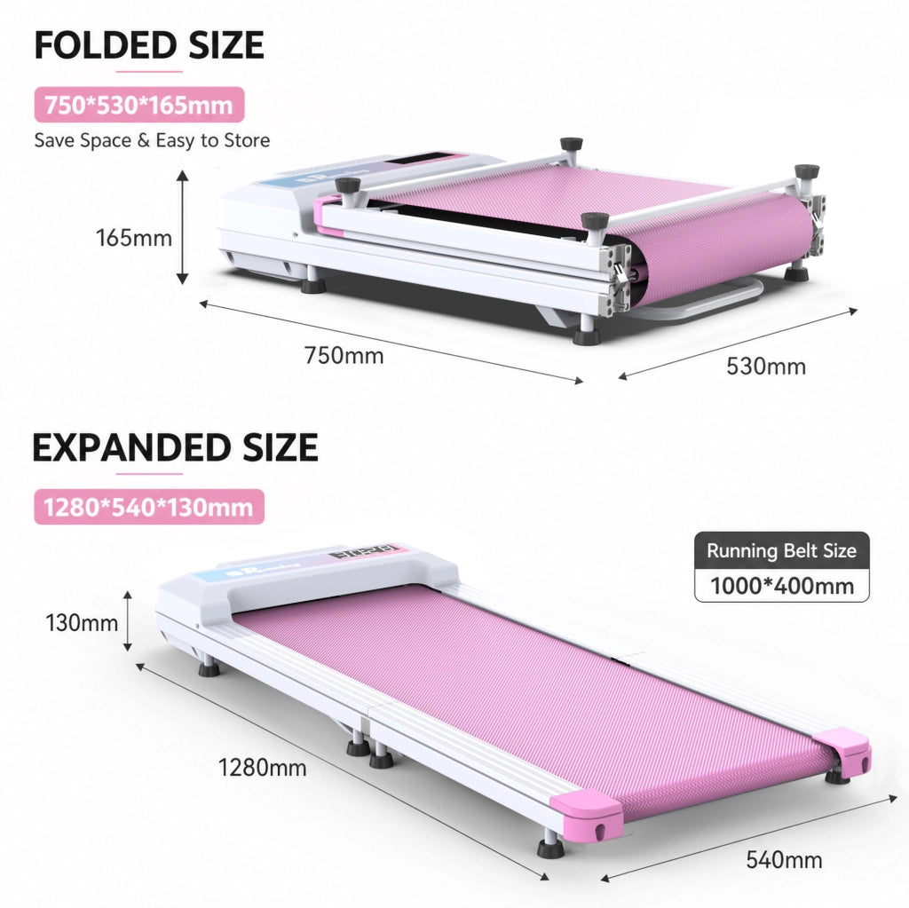 Tapis roulant pieghevole 128x54x13 cm in ferro e plastica rosa, da ufficio