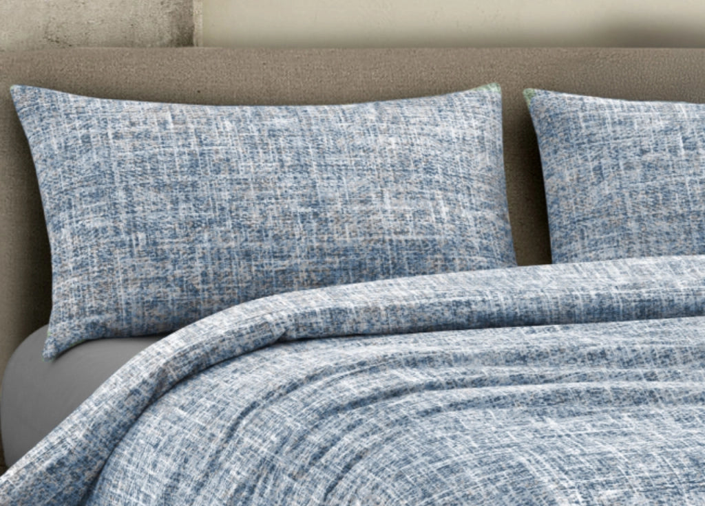 Completo Lenzuola Letto 100% Cotone Made In Italy Disegno Canva - Piazza e Mezza - Blu