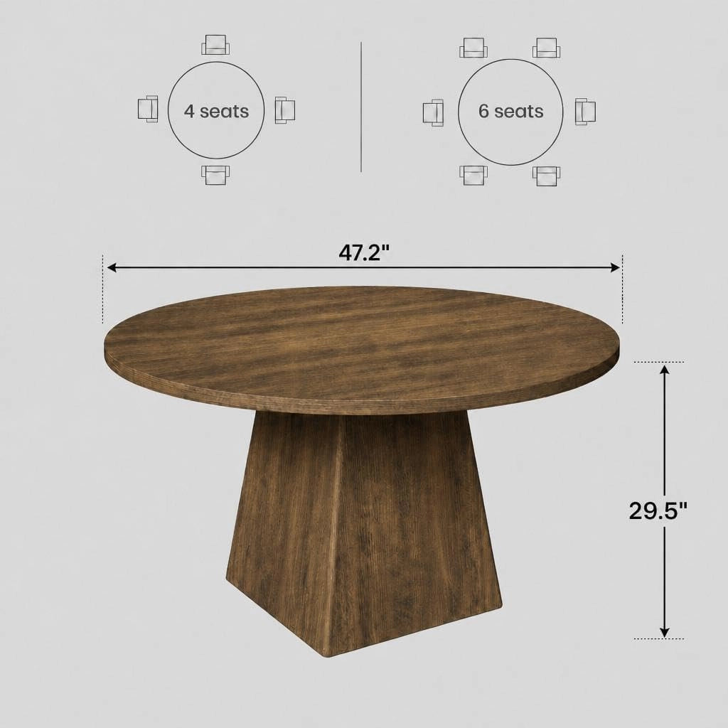 Tavolo da Pranzo Rotondo 120 cm per 4-6 Persone Piano Spessore 3 cm - Marrone