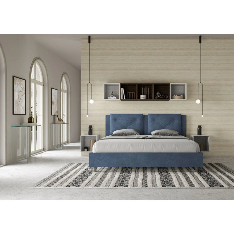 Letto imbottito Matrimoniale 170x210 cm Appia - Contenitore,Microfibra,Blu