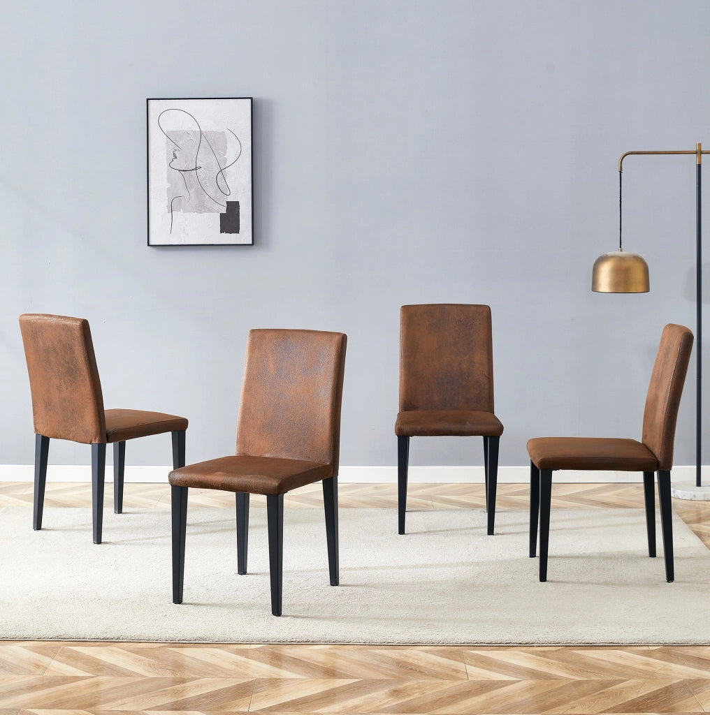 Set 4 sedie da pranzo in tessuto marrone con gambe in metallo nere HOMVRA