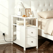 Tavolino da divano con presa 60x60x30 cm; 2 cassetti e 2 USB bianco HOMVRA