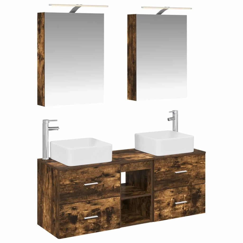 Set di mobili per il bagno 5 pz Rovere Fumo 3406755