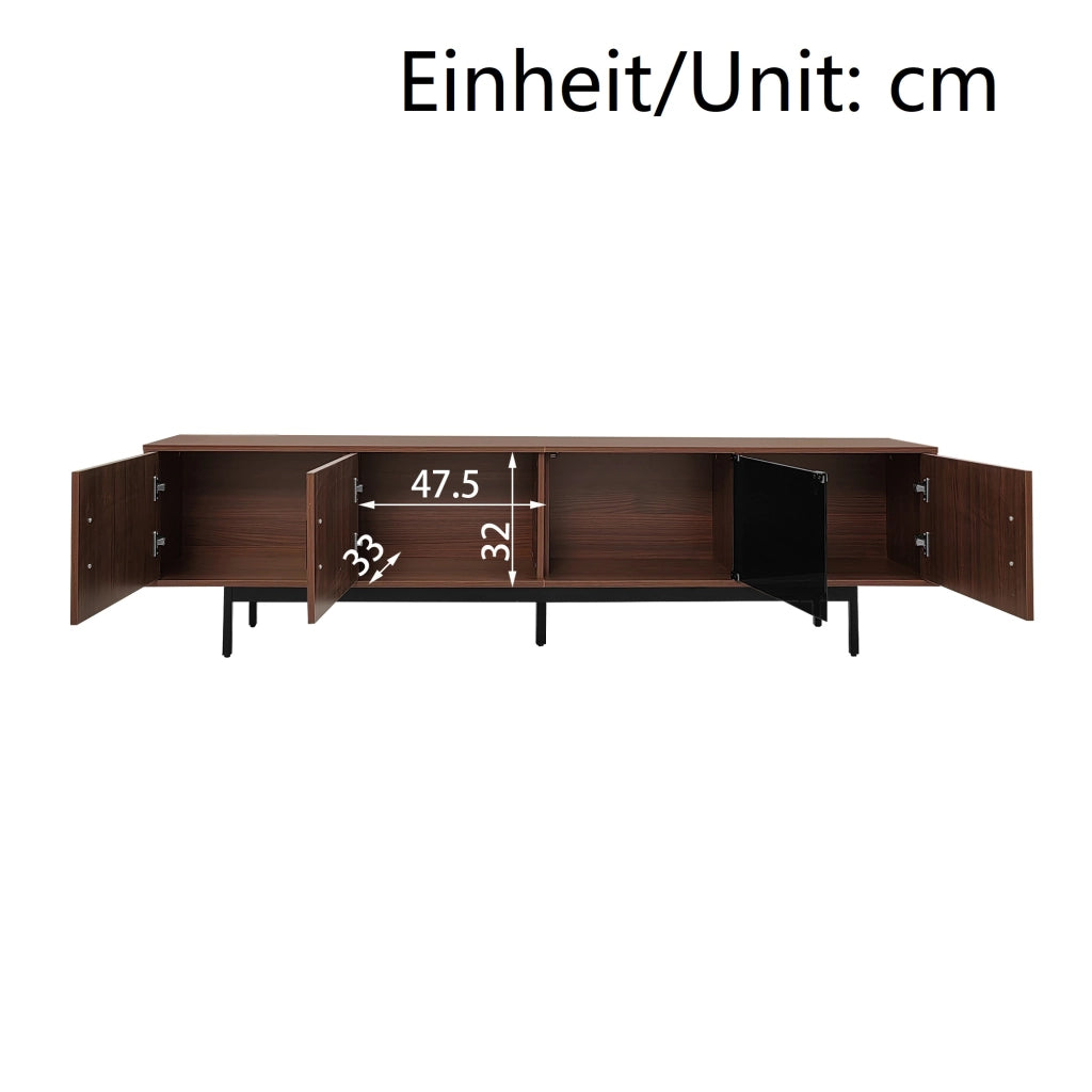 Mobile TV con striscia LED Bluetooth e app porte in vetro temperato nero e marrone noce 200 × 35 × 53 cm