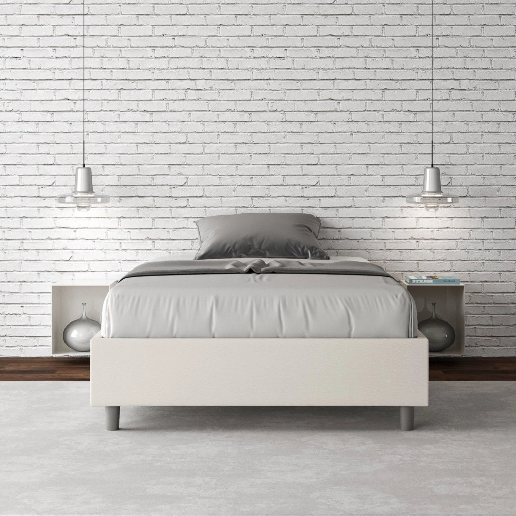 Letto Matrimoniale Sommier 160x200 cm con Rete e Contenitore Azelia Bianco