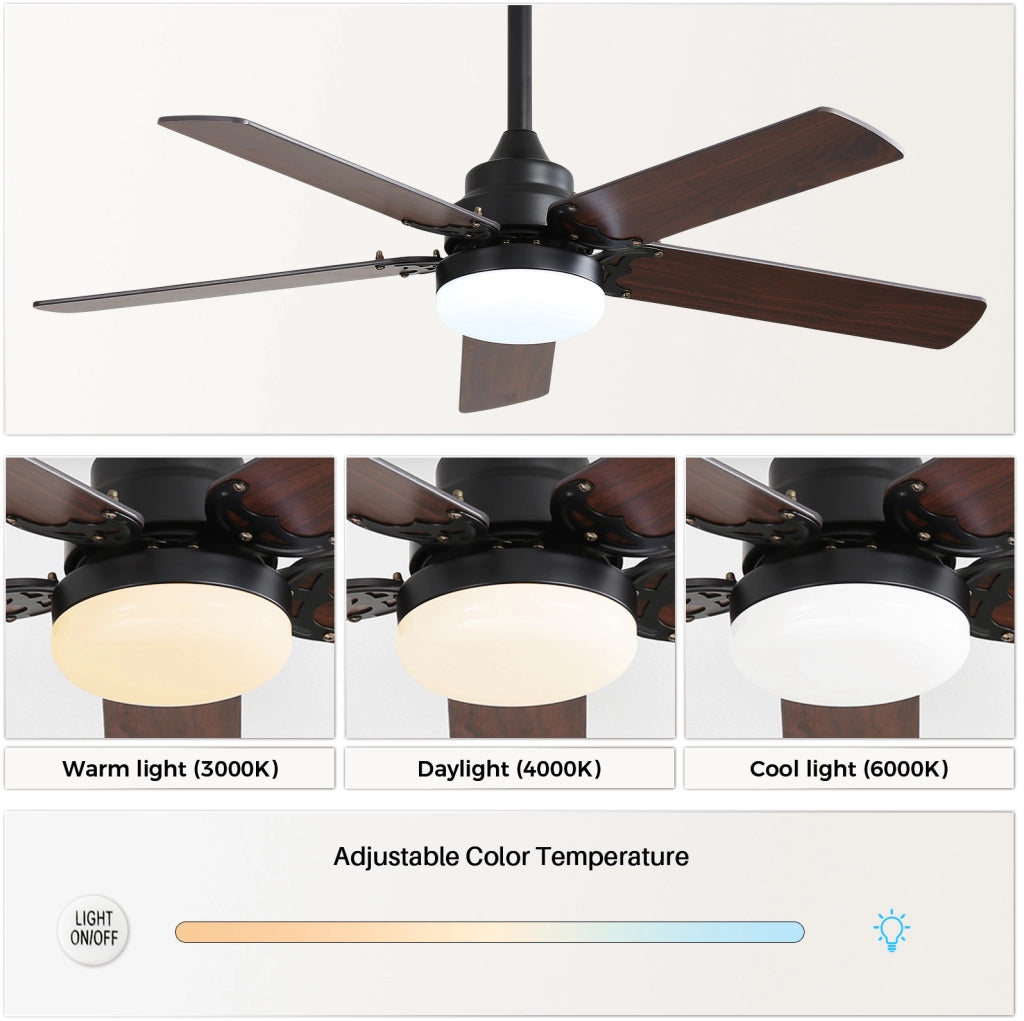 Ventilatore da soffitto 42" con LED 18W, telecomando, motore DC silenzioso, timer e funzione memoria luce