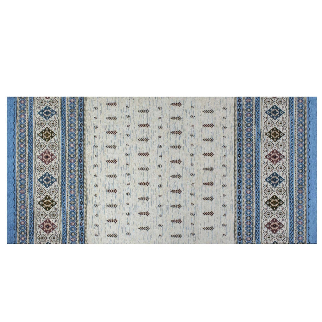Tappeto Arredo Moderno Morbido in Ciniglia Ingresso Antiscivolo Prodotto Italiano  Soggiorno Camera Salotto Disegni Piazzati Cotone Varie Misure Grande Loom/Azzurro - 65x300 cm