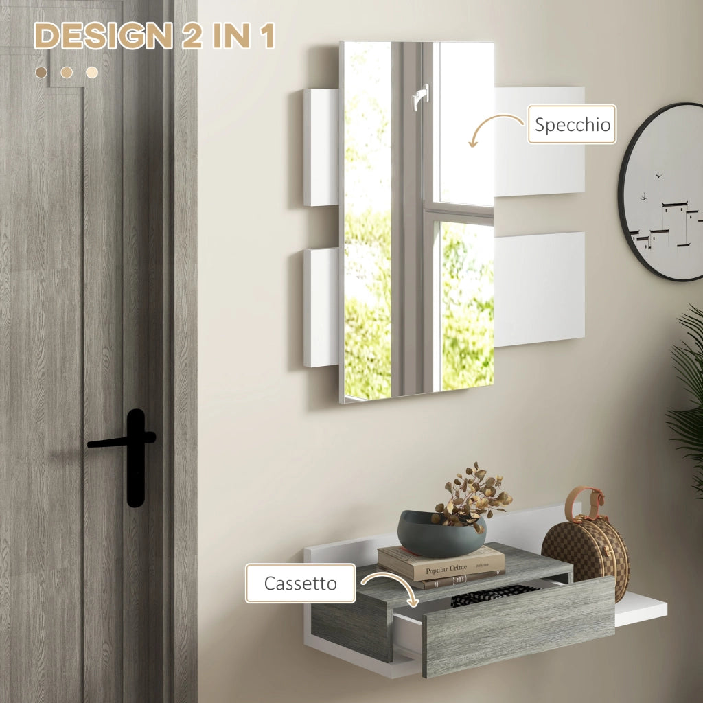 Mobile Ingresso con Specchio e Cassetto ¨C zephmum ¨C Grigio e Bianco 75x3.5x75 cm
