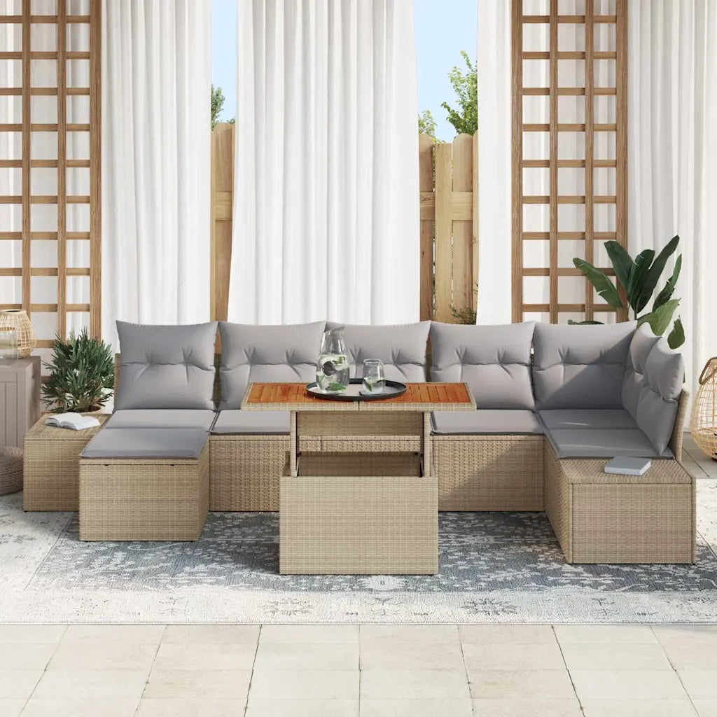 Set Divano da Giardino 8 pcs Beige Poly Rattan