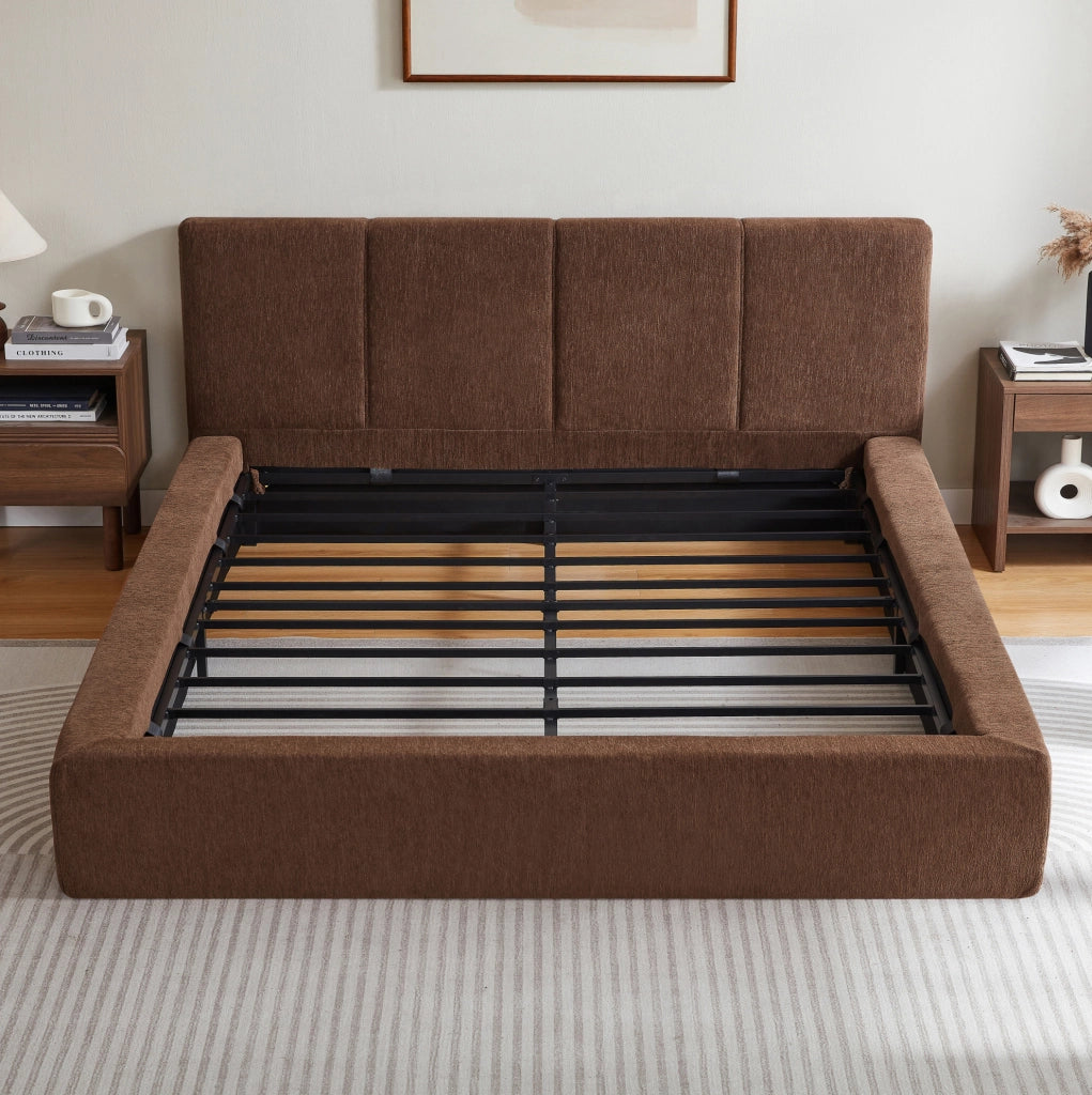 Telaio letto 160x200 cm con testiera imbottita e struttura in acciaio rinforzato, senza materasso