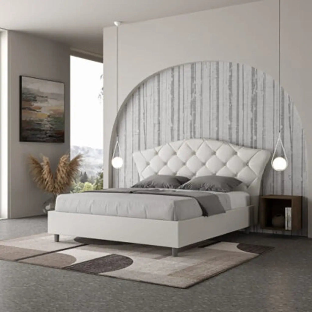 Letto matrimoniale contenitore imbottito 160x190 similpelle bianco Langre