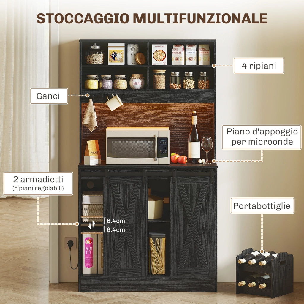 Credenza Rustica con Armadietti e Luci LED ¨C zephmum ¨C Nero