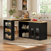 Isola da cucina 136x50x78 cm con piano girevole a 360°; MDF nero e naturale