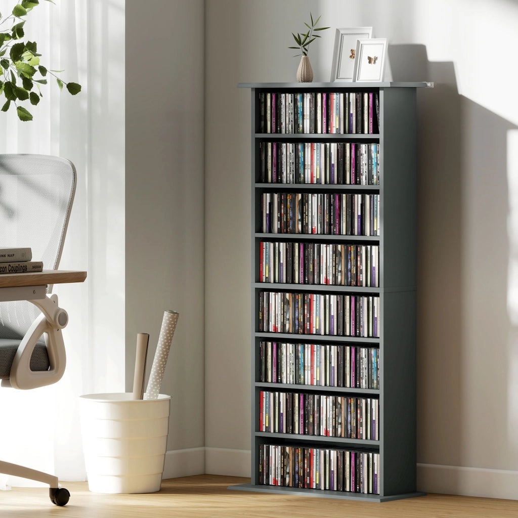 Libreria per CD e DVD ¨C Minimal ¨C 8 compartimenti, 6 ripiani regolabili, grigio