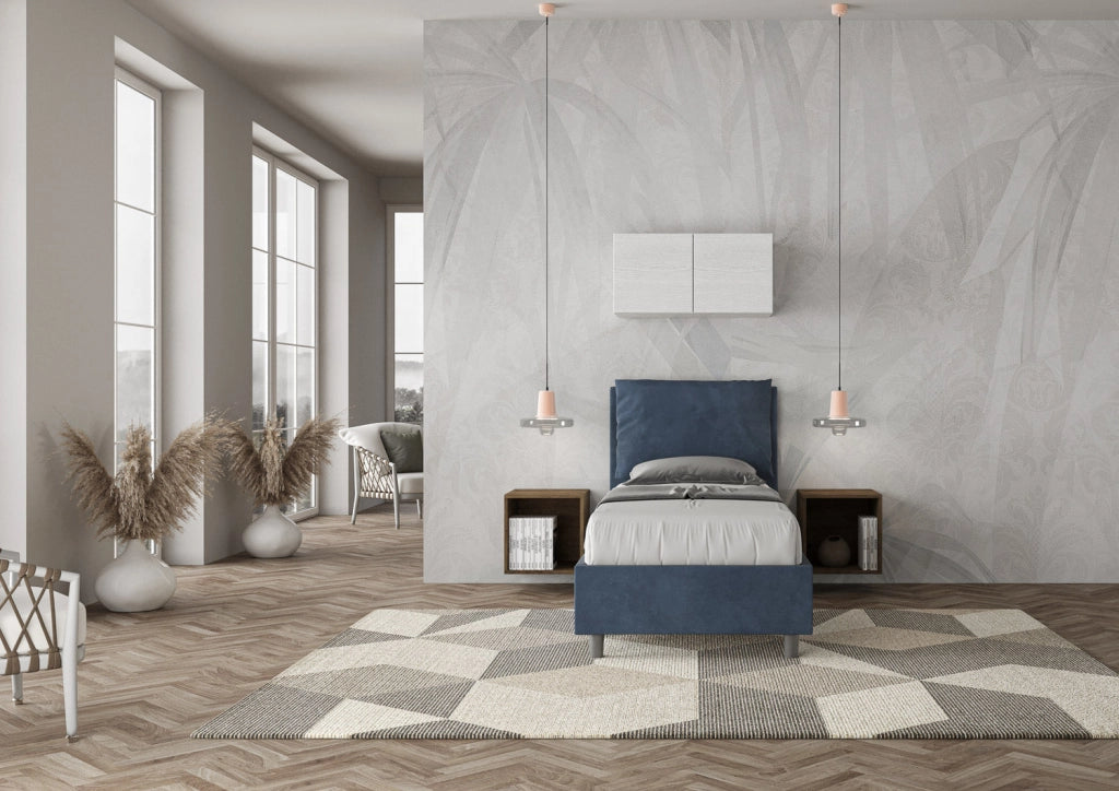 Letto Singolo 100x200 cm con Rete e Contenitore Antea Blu