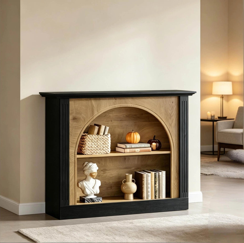 Consolle ULEVR 110x30 cm a 3 livelli con 2 ripiani, design moderno, nero rustico