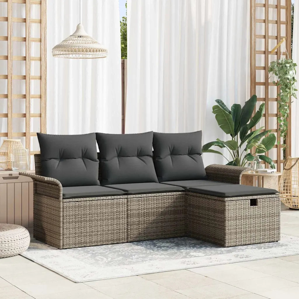 Set Divano da Giardino con cuscino 4 pcs Grigio polyrattan