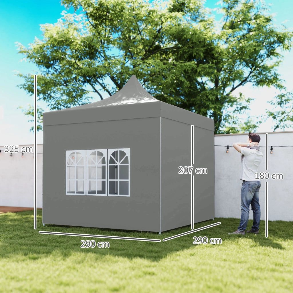 Gazebo pieghevole da giardino 3 x 3 m grigio con 4 pareti rimovibili 3 finestre altezza regolabile e borsa di trasporto