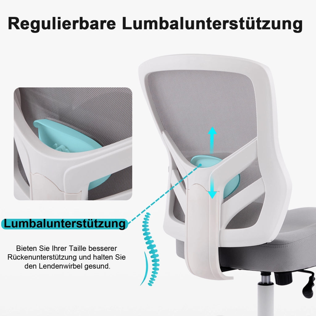 Sedia da ufficio ergonomica con supporto lombare regolabile; braccioli 2D; grigia