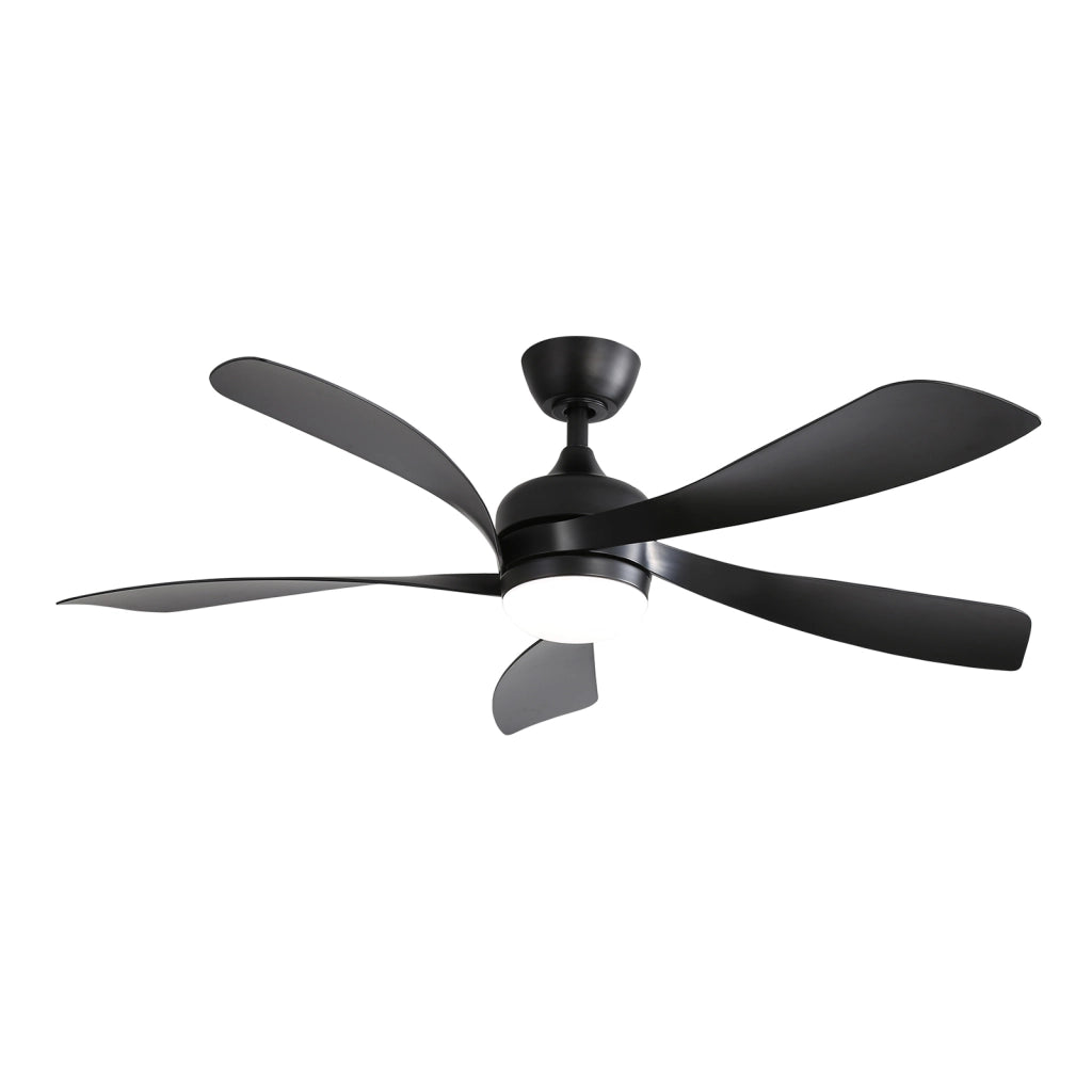 Ventilatore da soffitto 52 pollici con luce LED 18 W dimmerabile; motore DC reversibile; nero; con telecomando