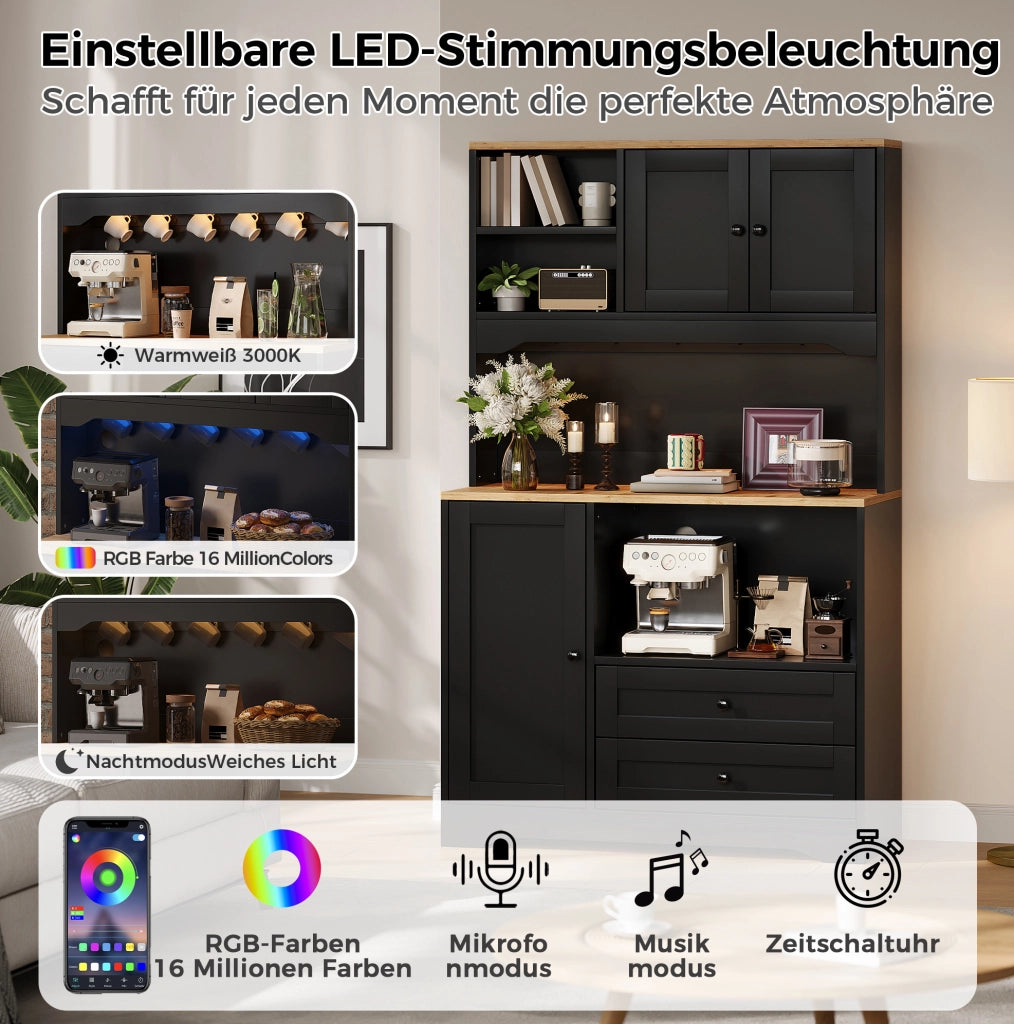 ARMADIO da Cucina con LED, Prese e USB 100x40x163 cm Nero