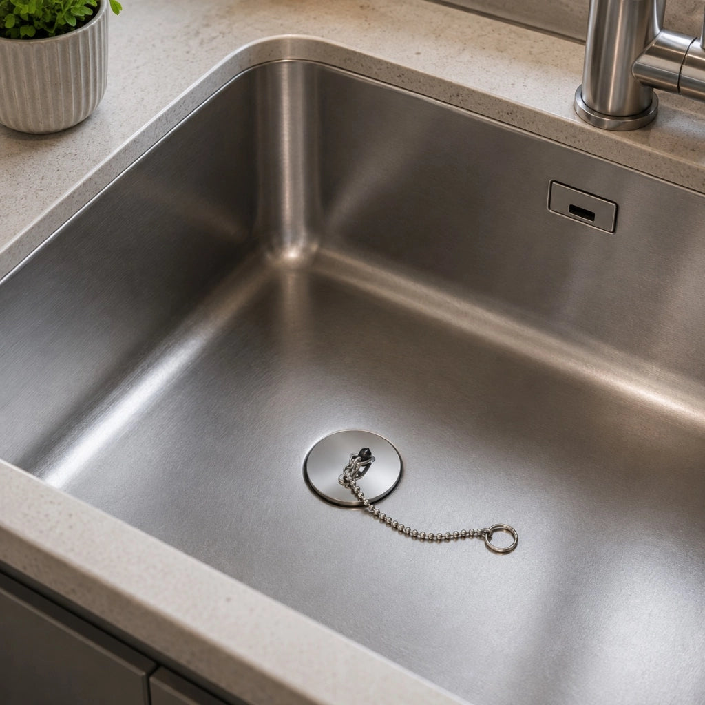 2 Tappi Lavello Ø4 cm con Catena per Cucina Bagno Vasca 10394
