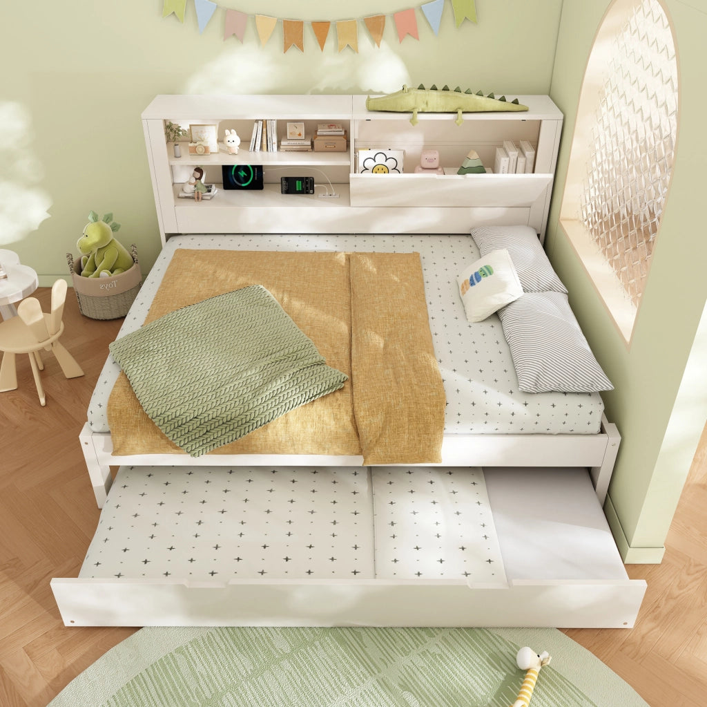 Divano letto bianco 140x190 cm con letto estraibile e contenitore