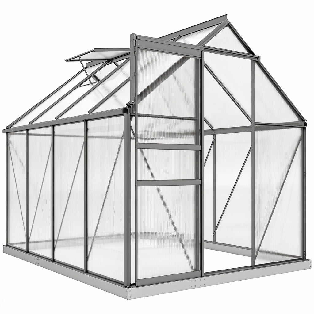 Serra in Policarbonato e Alluminio con Finestra Apribile e Porta Scorrevole, 190x253x199 cm, Grigio Scuro