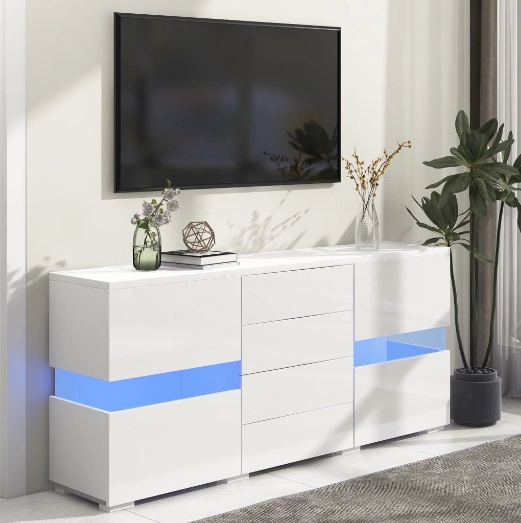 Credenza bianca lucida con LED e 4 cassetti