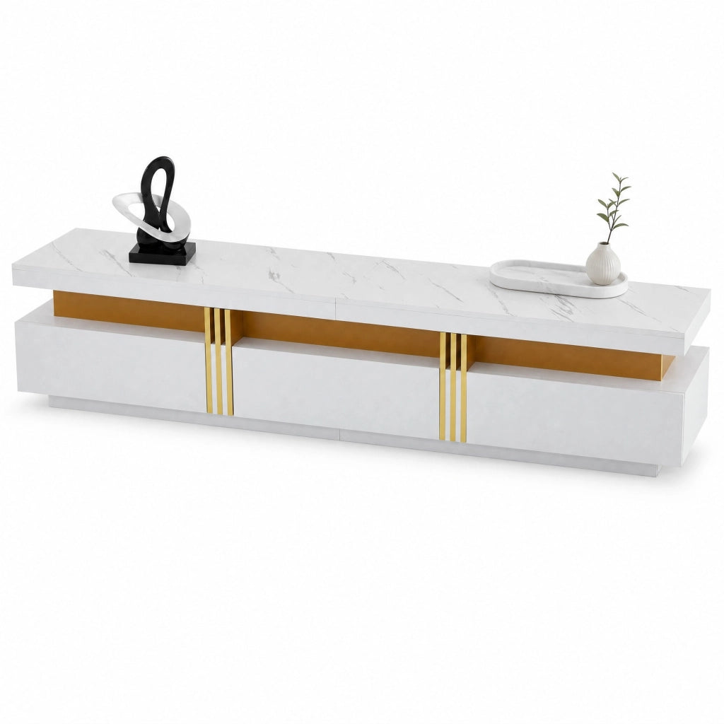 Mobile TV bianco 200 cm effetto marmo con 3 cassetti