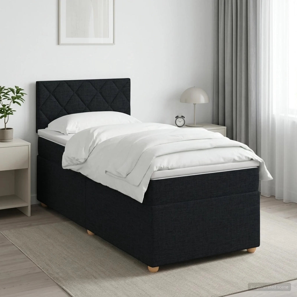 Letto box spring con materasso Nero 90 x 200 cm Tessuto 3452340