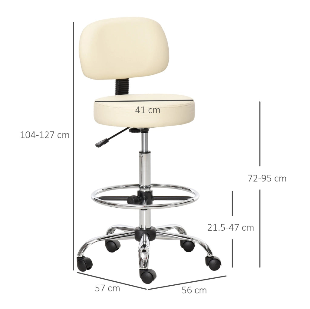 Sgabello da bar beige regolabile con schienale e ruote
