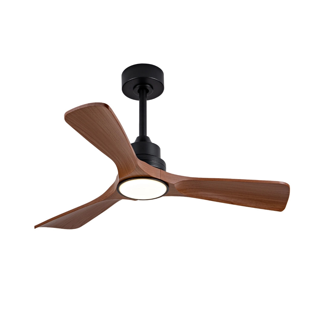 Ventilatore da soffitto ULEVR con luce LED integrata, motore DC reversibile e pale in ABS, nero e noce scuro