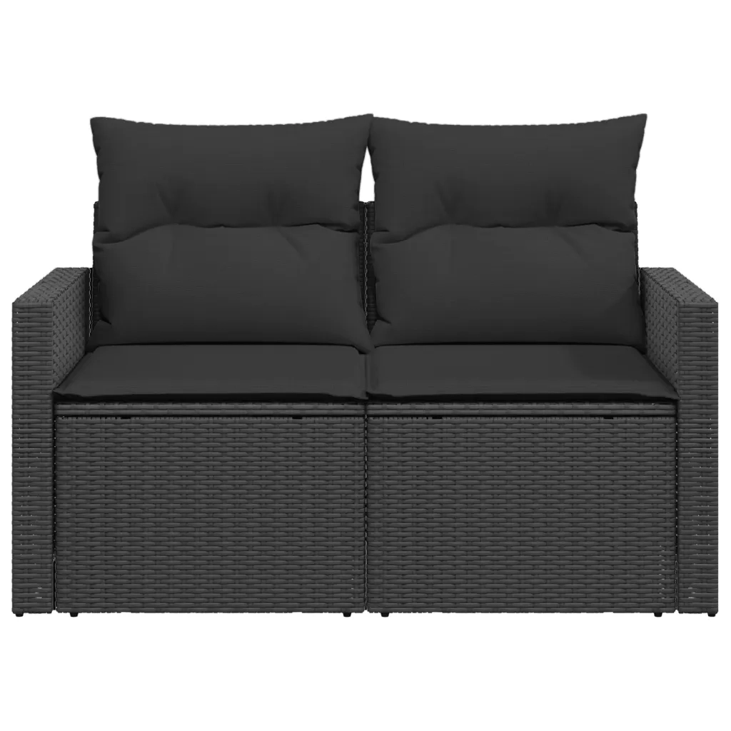 Divano da Giardino con Cuscini a 2 Posti Nero in Polyrattan 365972