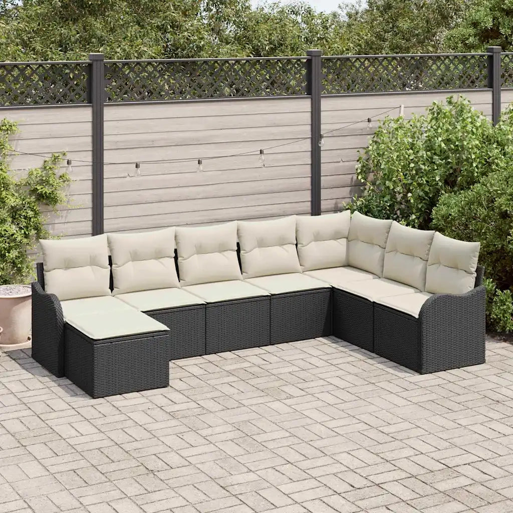 Set Divano da Giardino 8 pcs Nero e bianco Poly Rattan