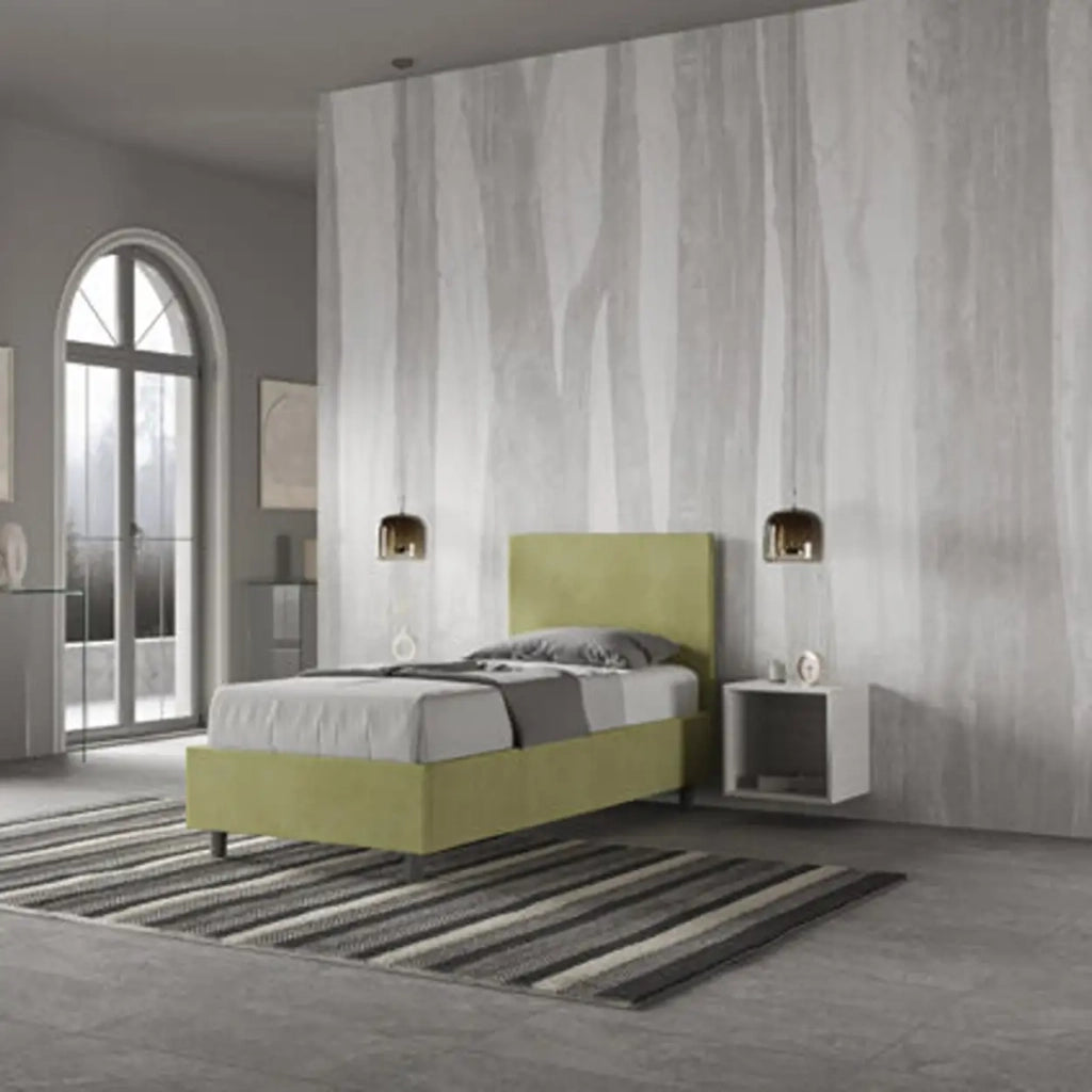 Letto singolo contenitore imbottito 80x210 microfibra tè verde Adele
