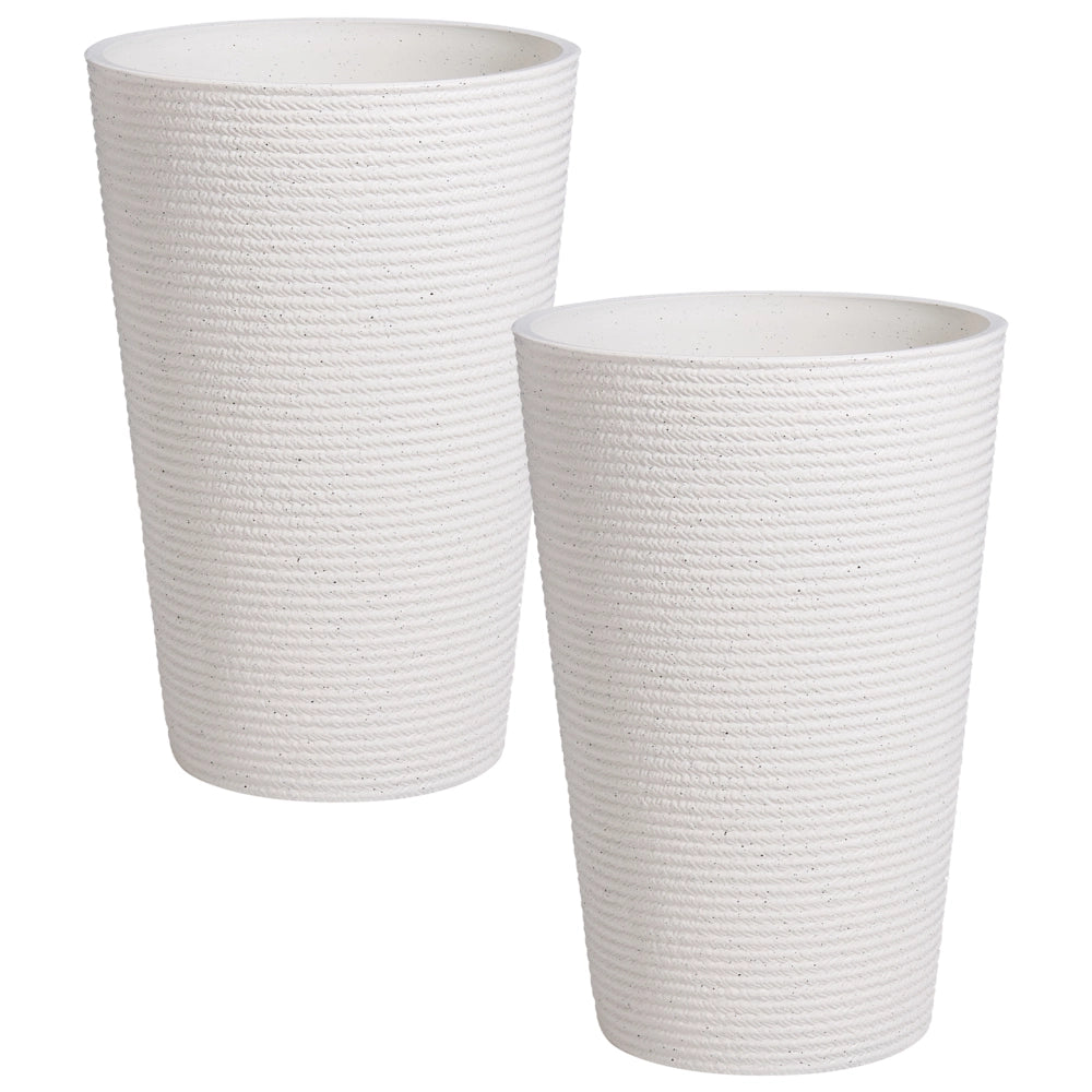 Set di 2 vasi da giardino grandi con effetto a coste per terrazzo colore bianco