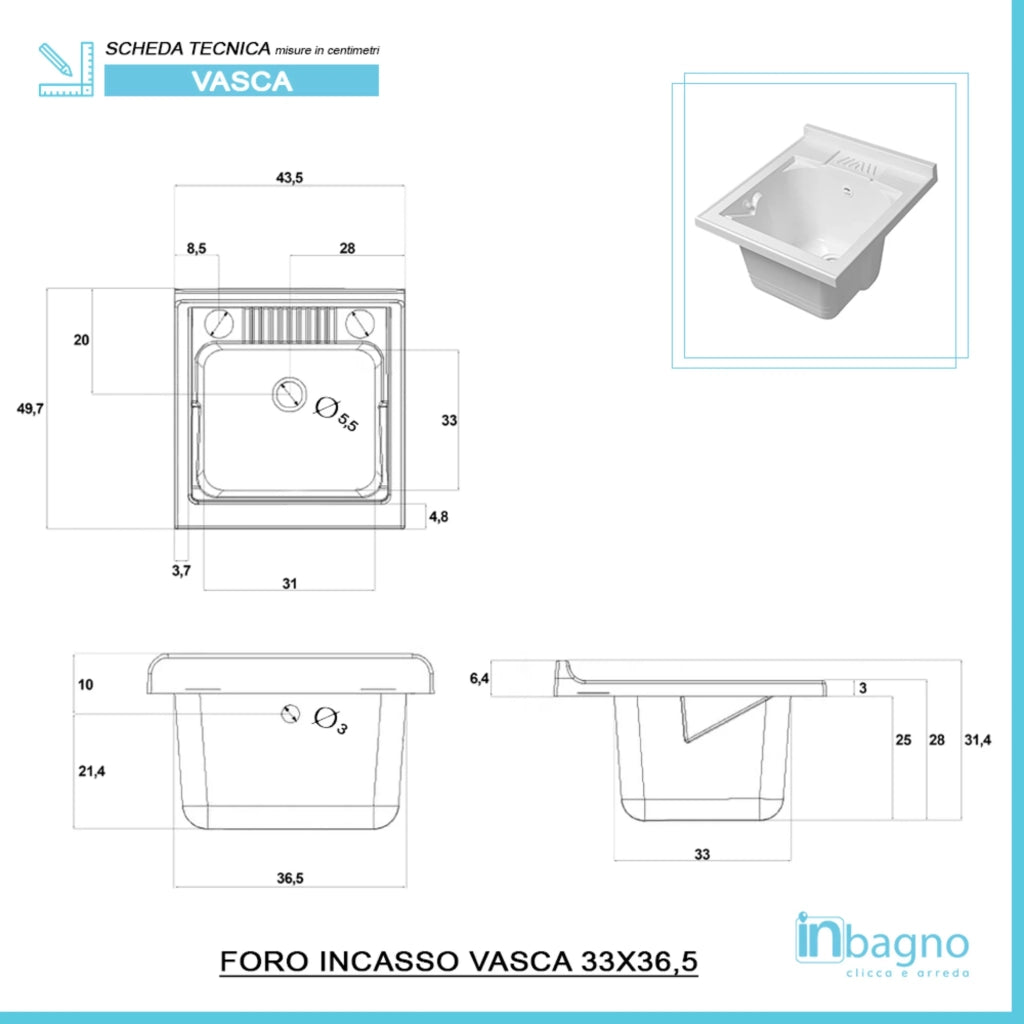Mobile lavatoio grigio 45x50 cm vasca in resina e asse lavapanni Desya
