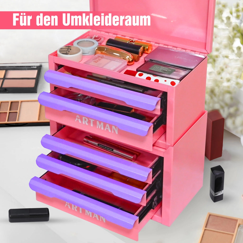 Cassettiera organizer a 5 cassetti in acciaio laminato a freddo rosa e viola per cosmetici e ufficio