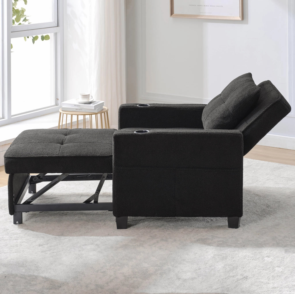 Divano Letto Singolo 3-in-1 con Porta Bicchieri e USB, Poltrona Reclinabile e Letto Estraibile, Ideale per Spazi Ridotti