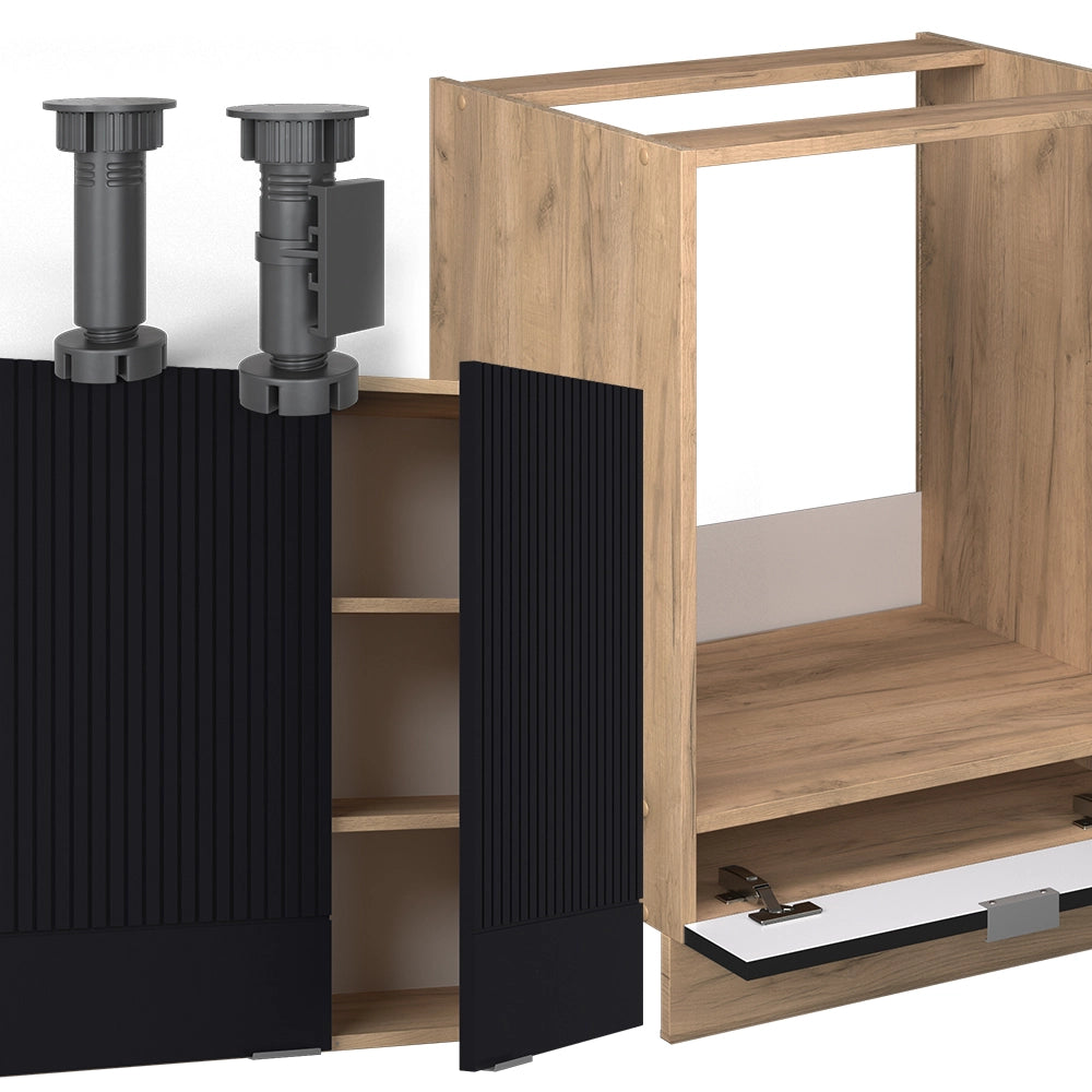 Cucina angolare completa Fame-Line Nero rigato/Rovere dorato 287 x 227 cm, PL Antracite Vicco