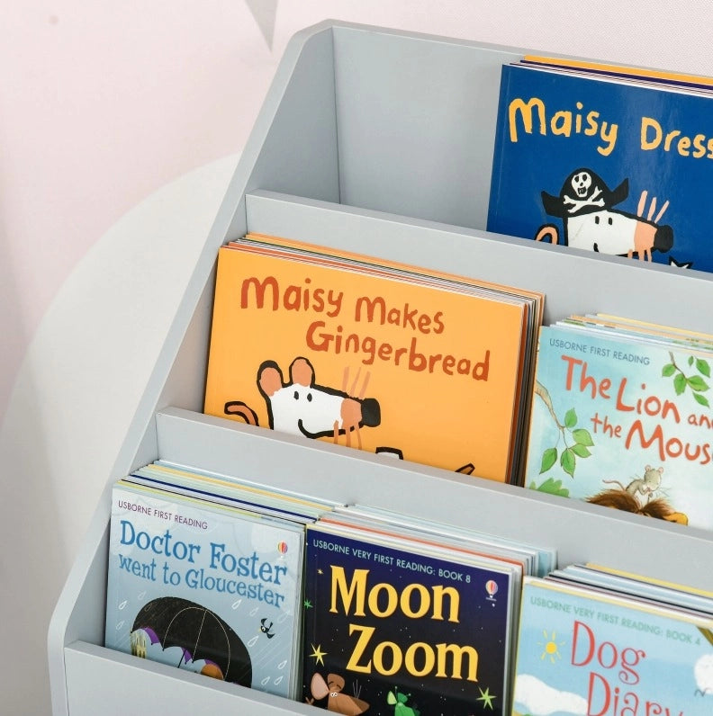 Libreria per bambini grigia con cassetto e ripiani, 60 x 29,9 x 90 cm