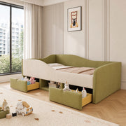 Divano letto imbottito 90x190 cm con 2 cassetti; velluto verde e avorio
