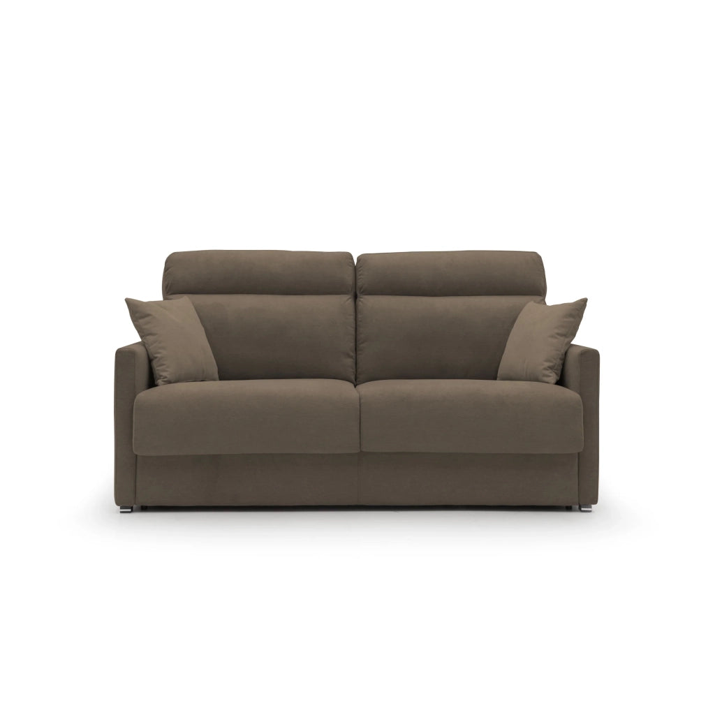 Margot Divano letto matrimoniale con schienale morbido alto in tessuto T02 196 cm (mat. 160x197) marrone